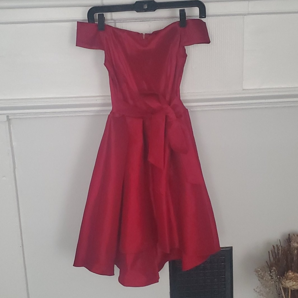 Red off shoulder dress